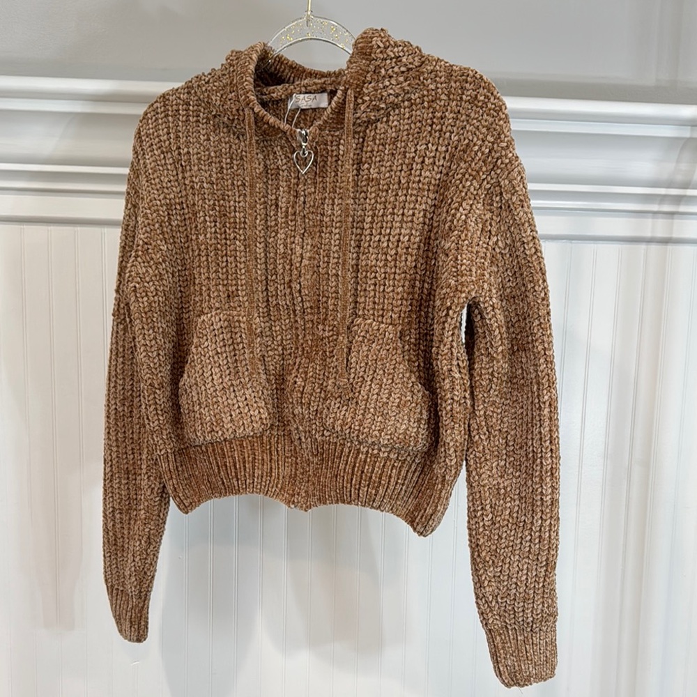 Cozy Brown Knit Hoodie Sweater